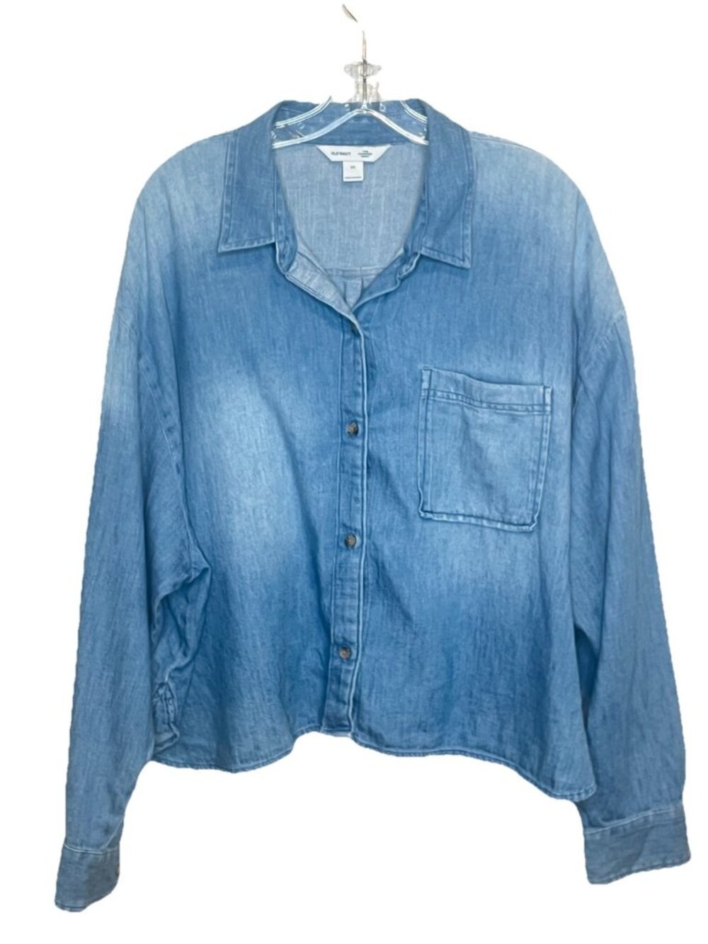 Old Navy The Cropped Shirt Womens 2X Blue Denim Chambray Button Down Plus